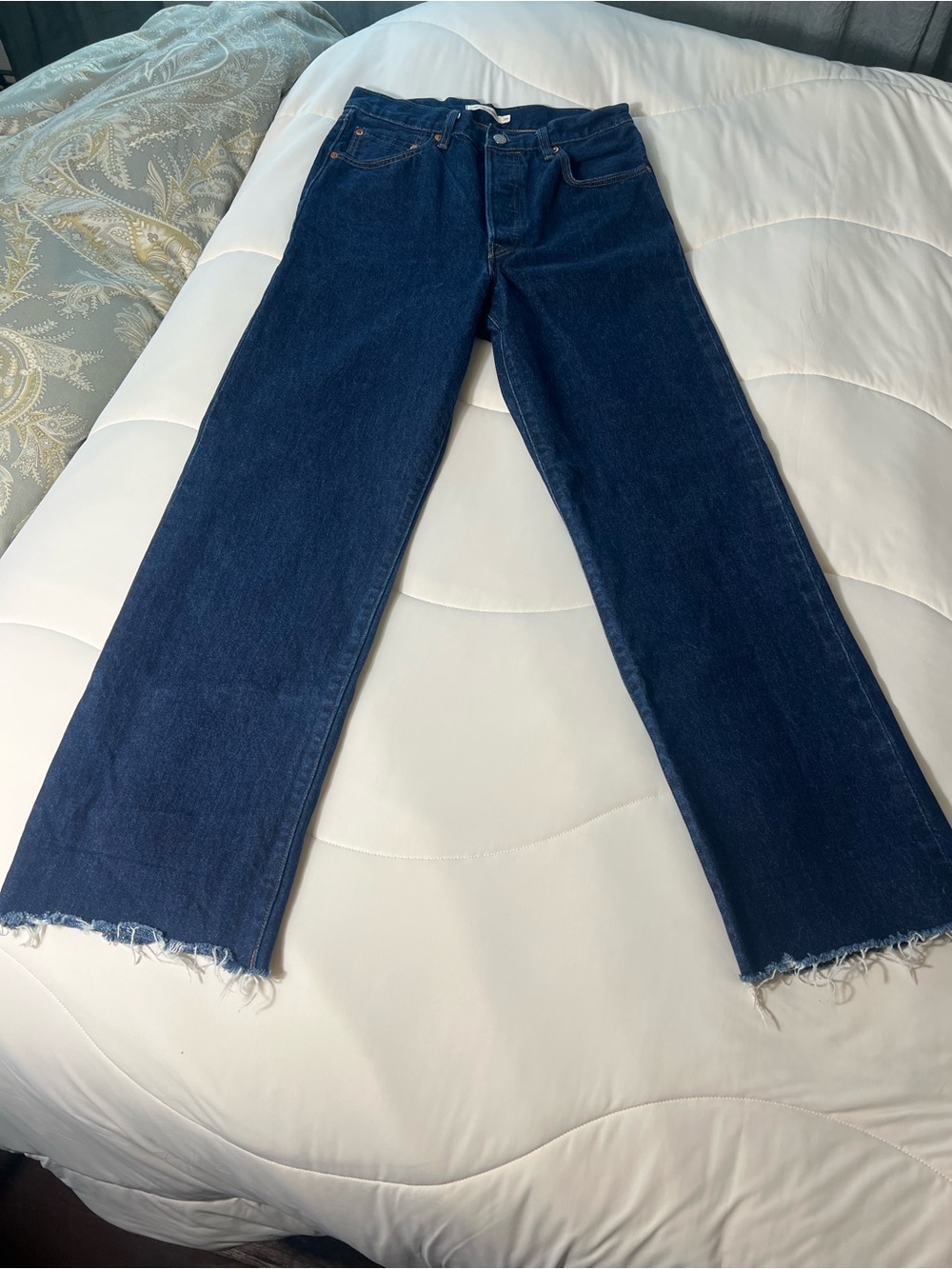 Levi's Ribcage Straight Dark Blue Raw Hem Jeans